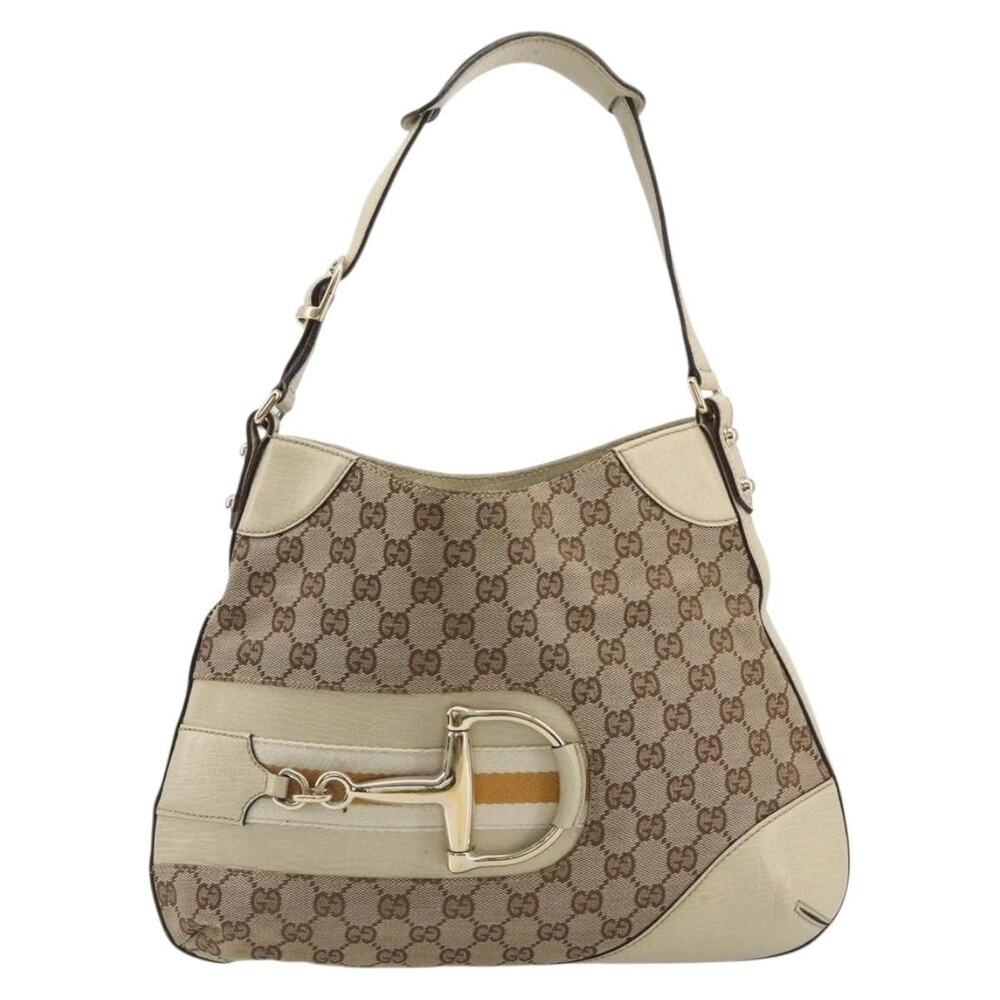 Gucci GG Canvas Horsebit Shoulder Bag Beige